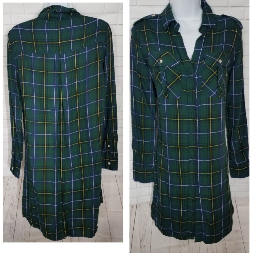 Jachs Girlfriend Plaid Green Shirt Dress